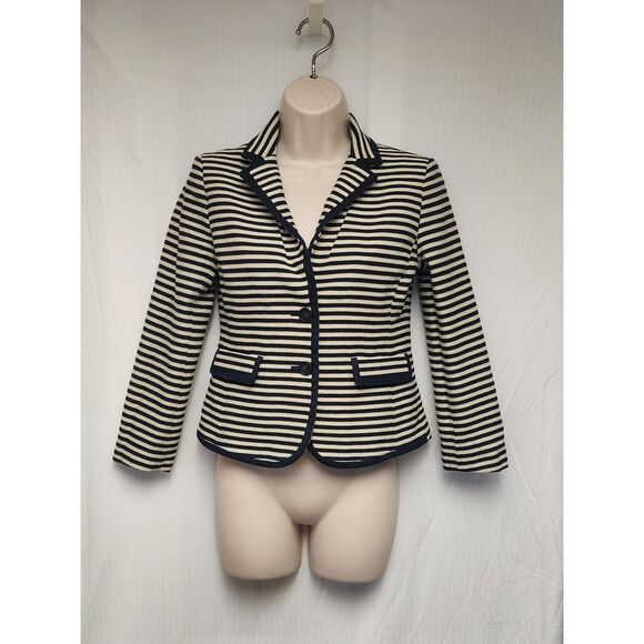 Ann Taylor LOFT Long Sleeve Blue & Beige Striped Blazer Jacket-Size 2 - Picture 2 of 8